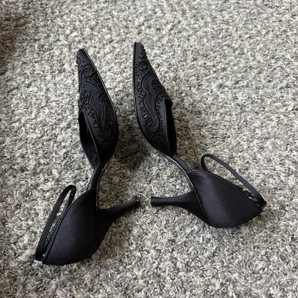 RESERVED Nine West Black Kitten Heels Pointed Toe Ankle Strap Formal  7.5 - Picture 8 of 13